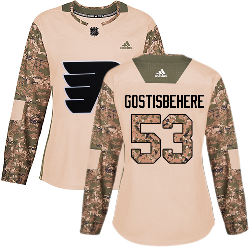 Adidas Flyers #53 Shayne Gostisbehere Camo Authentic Veterans Day Women's Stitched NHL Jersey